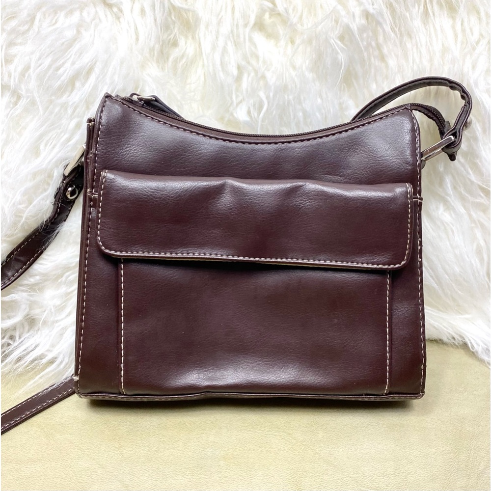 Vintage First Issue Liz Claiborne Vegan Brown Leather Compact Shoulder HandBag